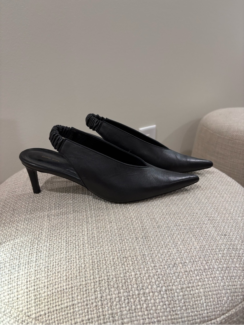 Anine Bing Black Pointed Slingback Kitten Heels